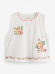 Laura Ashley Ecru/Pink Floral Cross Stitch Sleeveless Cotton Pyjamas - Image 8 of 14