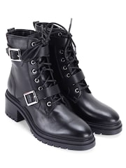 Off The Hook Black Parkside Block Heel Leather Combat Boots - Image 3 of 8