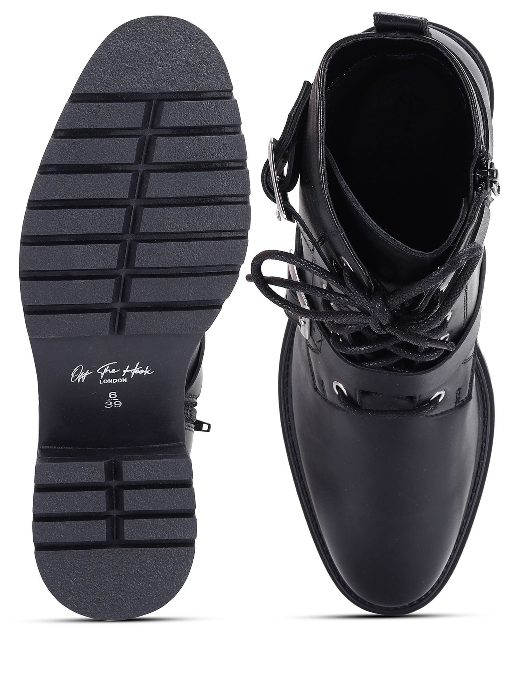 Buy Off The Hook Black Parkside Block Heel Leather Combat Boots