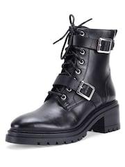 Off The Hook Black Parkside Block Heel Leather Combat Boots - Image 5 of 8