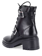 Off The Hook Black Parkside Block Heel Leather Combat Boots - Image 6 of 8