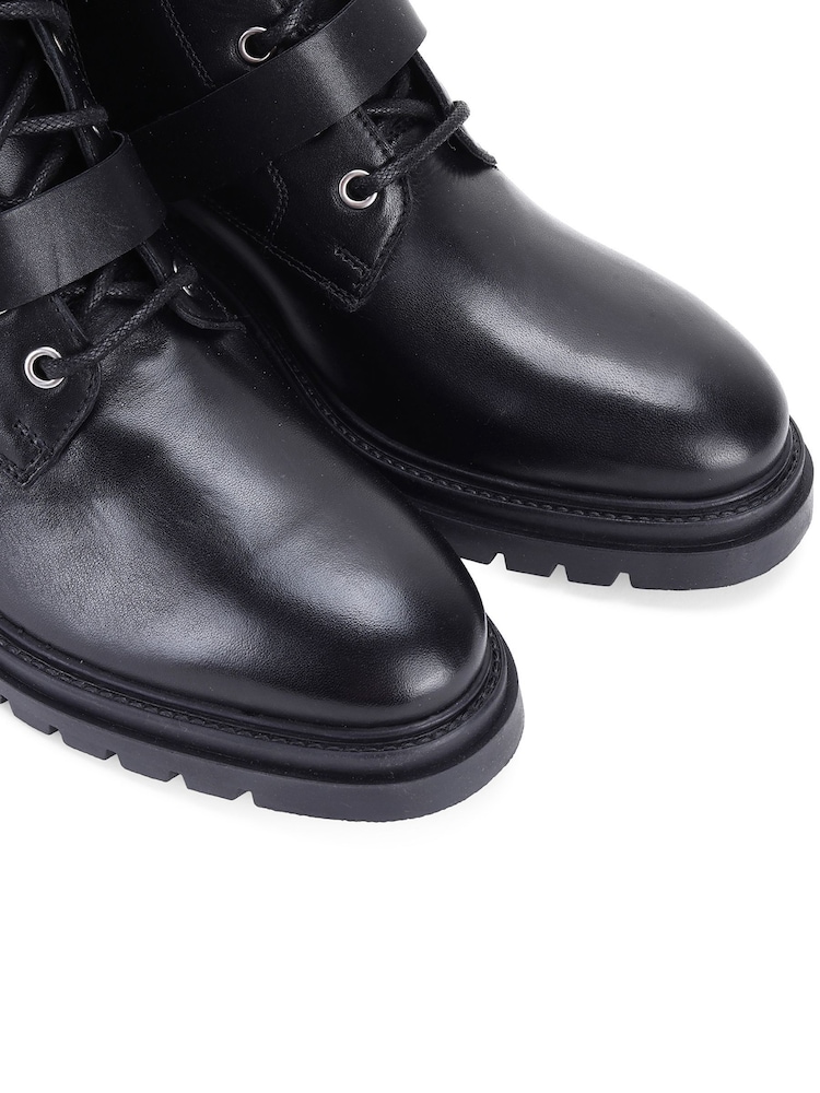 Off The Hook Black Parkside Block Heel Leather Combat Boots - Image 8 of 8