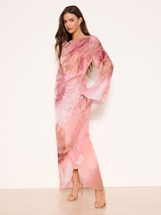 Lipsy Nude Printed Embellished Flare Sleeve Maxi Dress - Image 3 of 4