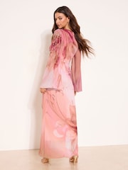 Lipsy Nude Printed Embellished Flare Sleeve Maxi Dress - Image 4 of 4