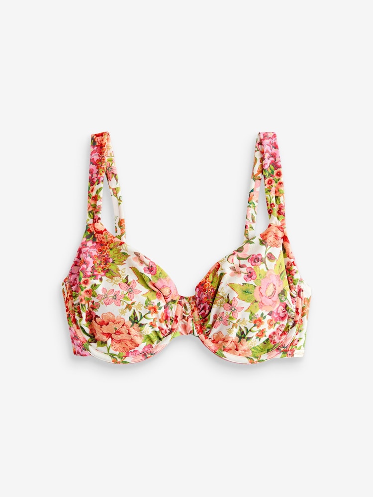 Laura Ashley Coral Pink Lavington Floral Print Fuller Bust Bikini Top - Image 1 of 4