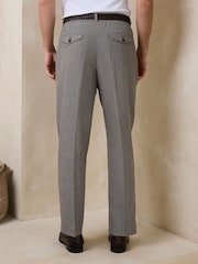 Green Texture Regular Fit Smart Linen Cotton Blend Belted Trousers - Image 2 of 5