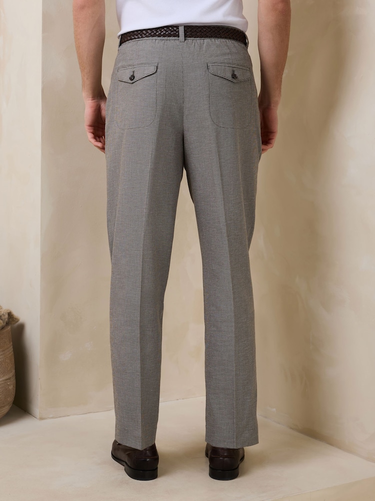 Green Texture Regular Fit Smart Linen Cotton Blend Belted Trousers - Image 2 of 5