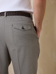 Green Texture Regular Fit Smart Linen Cotton Blend Belted Trousers - Image 4 of 5