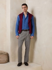 Green Texture Regular Fit Smart Linen Cotton Blend Belted Trousers - Image 5 of 5