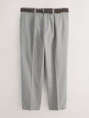 Green Texture Regular Fit Smart Linen Cotton Blend Belted Trousers - Image 7 of 10
