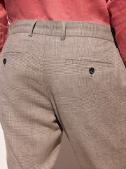 Taupe Brown N.Premium Check Linen Cotton Blend Smart Trousers - Image 6 of 7