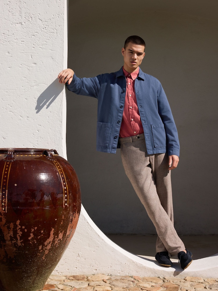 Taupe Brown N.Premium Check Linen Cotton Blend Smart Trousers - Image 7 of 7