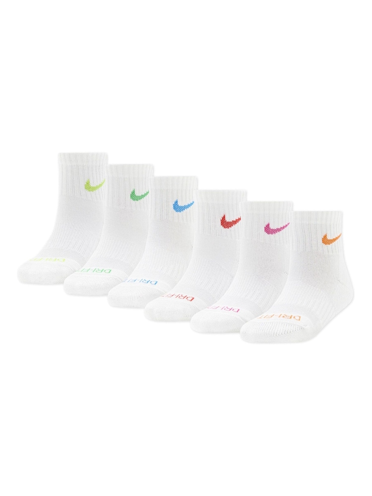 Nike White Little Kids Performance Basic Quarter Socks 6 Pack - Image 1 of 3