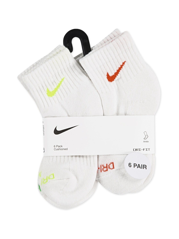 Nike White Little Kids Performance Basic Quarter Socks 6 Pack - Image 3 of 3
