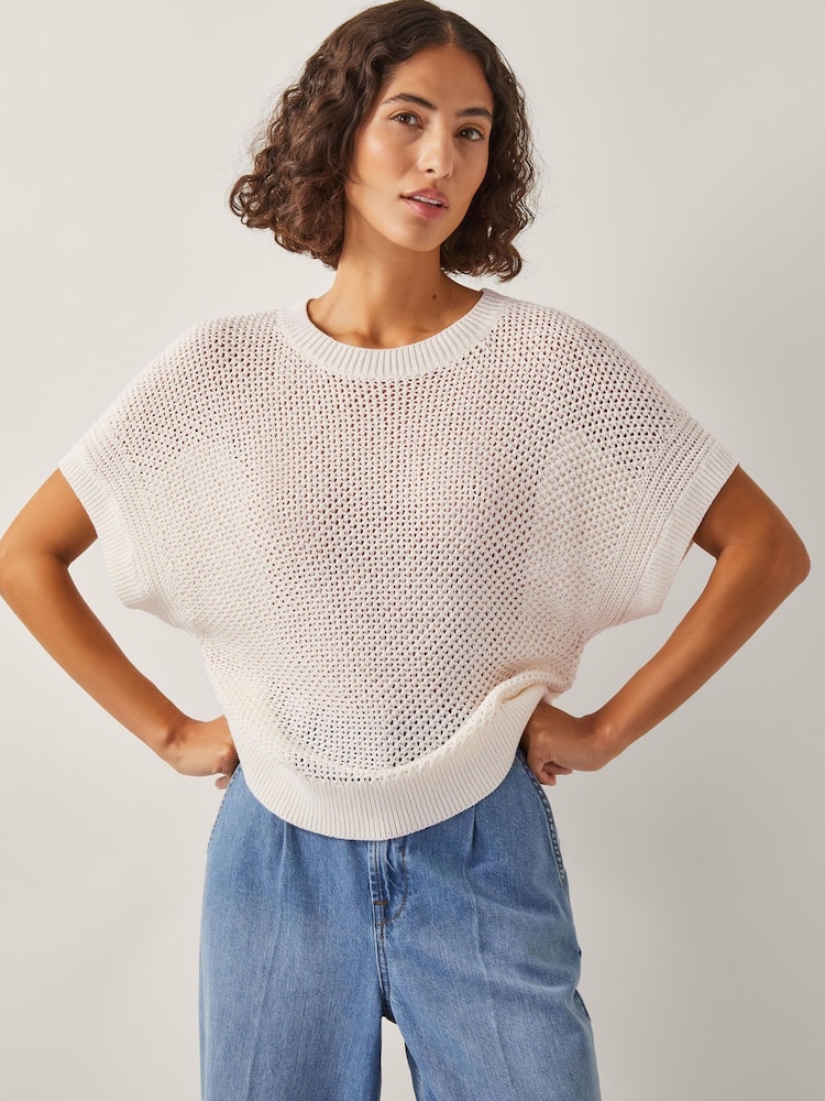 Monsoon Cream Sybil Slouchy Crochet T-Shirt - Image 1 of 4