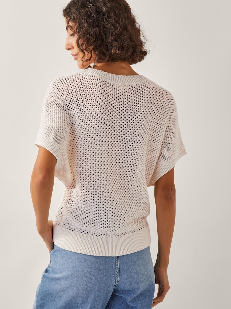 Monsoon Cream Sybil Slouchy Crochet T-Shirt - Image 2 of 4