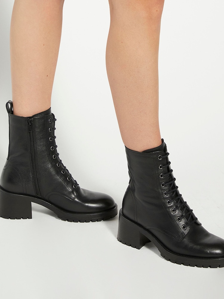 Dune London Black Patiently Lace-Up Cleated High Boots - Image 1 of 6