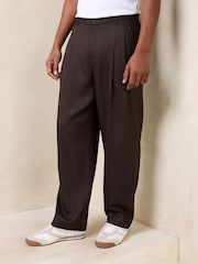 Brown N.Premium Lyocell-Linen Blend Relaxed fit Smart Trousers with Elasticated Waistband - Image 1 of 5