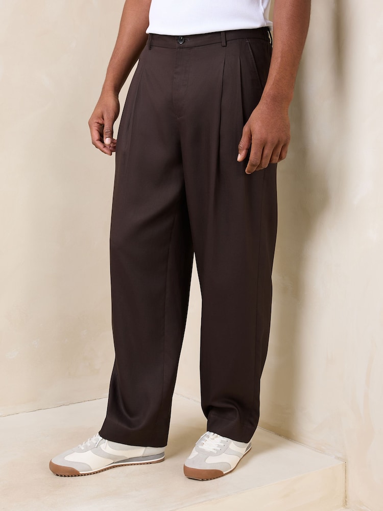 Brown N.Premium Lyocell-Linen Blend Relaxed fit Smart Trousers with Elasticated Waistband - Image 1 of 5