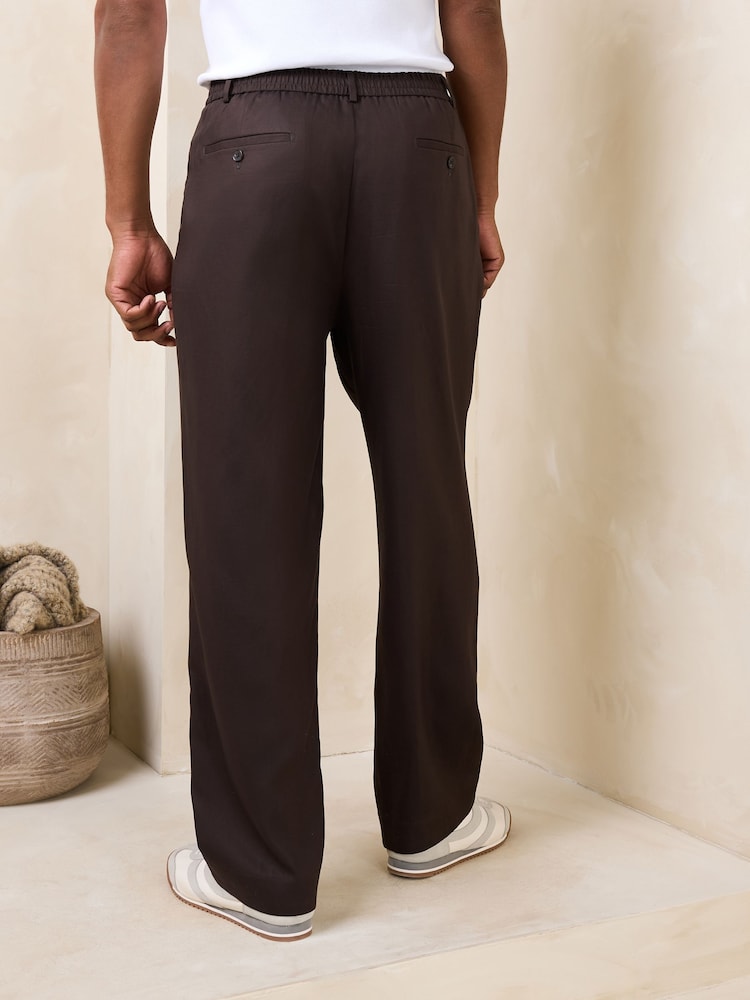 Brown N.Premium Lyocell-Linen Blend Relaxed fit Smart Trousers with Elasticated Waistband - Image 2 of 5