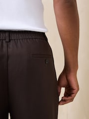 Brown N.Premium Lyocell-Linen Blend Relaxed fit Smart Trousers with Elasticated Waistband - Image 4 of 5