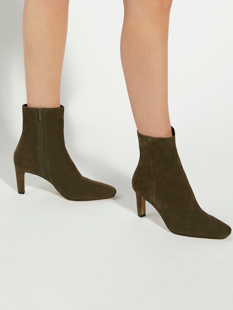 Dune London Green Ovation Square Toe Heeled Boots - Image 1 of 6