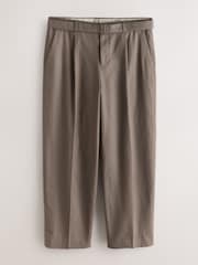 Marrón - Pantalones de vestir de corte relajado, confeccionados en mezcla de algodón y lino, con Self Fabric Belt. - Imagen 5 de 8