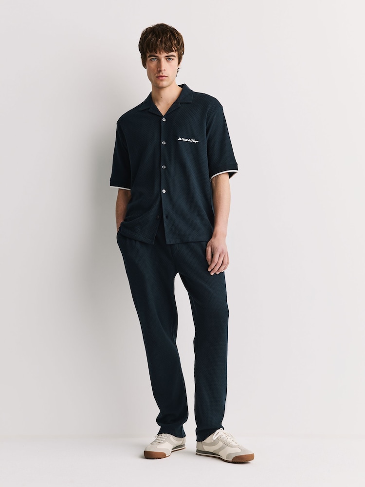 Navy Smart Textured Jersey Joggers - Image 2 of 7