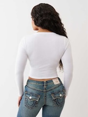 True Religion White Buddha V Notch Ribbed Long Sleeve Tee - Image 2 of 5