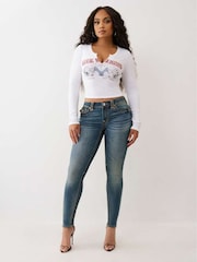 True Religion White Buddha V Notch Ribbed Long Sleeve Tee - Image 3 of 5