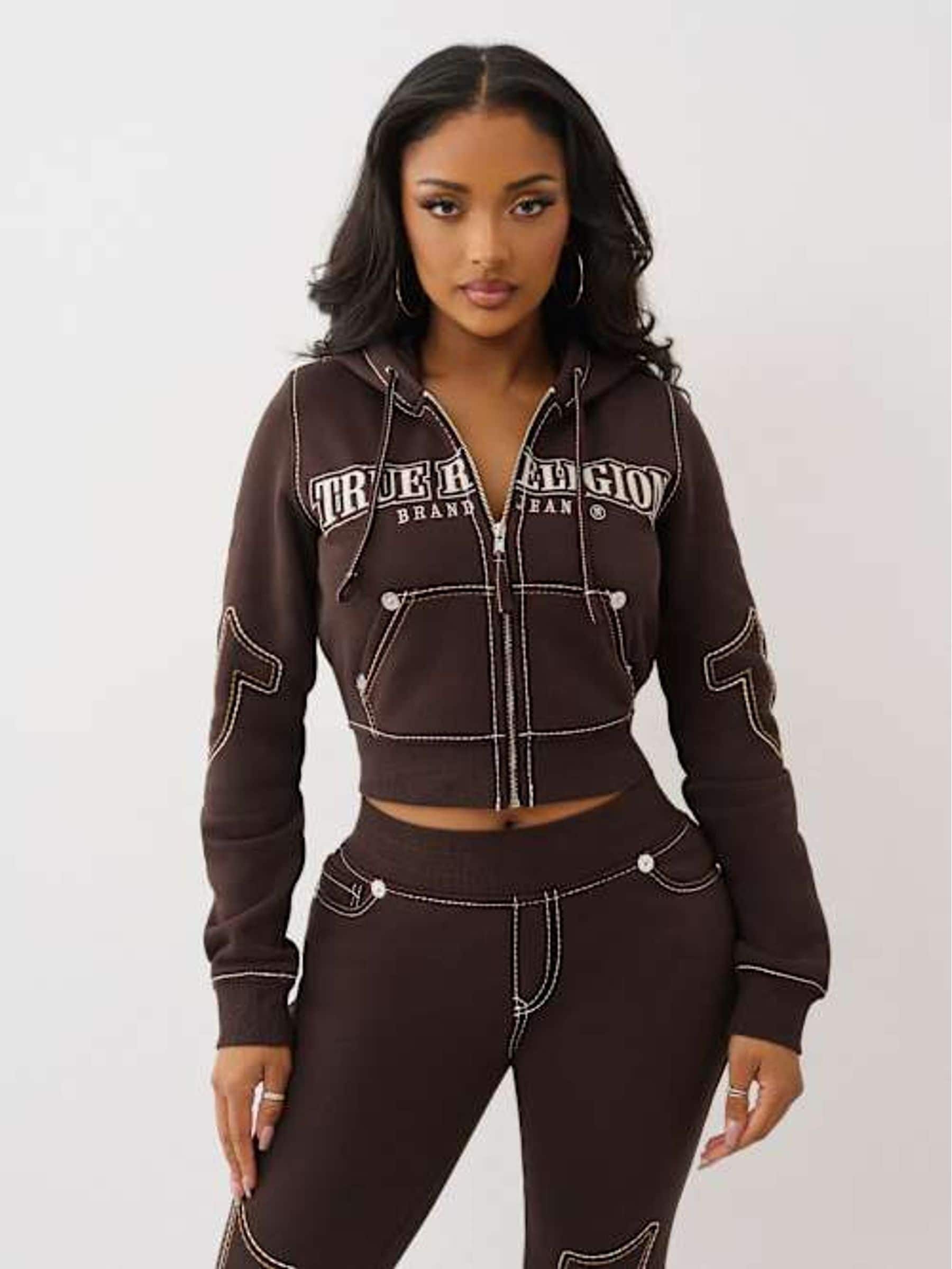 Buy True Religion Brown Anniversary Big T Shrunken Hoodie from