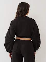 True Religion Black Crystal Leopard Ruched Sleeves Sweat Top - Image 5 of 5