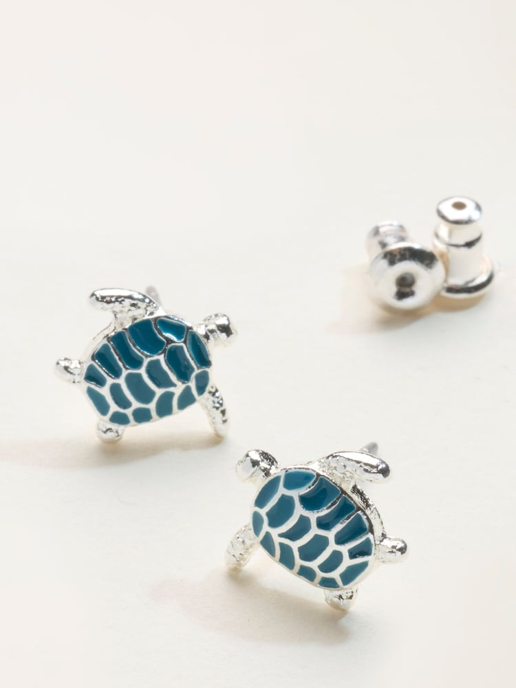 FatFace Teal Blue Turtle Studs Earrings - Image 2 of 2