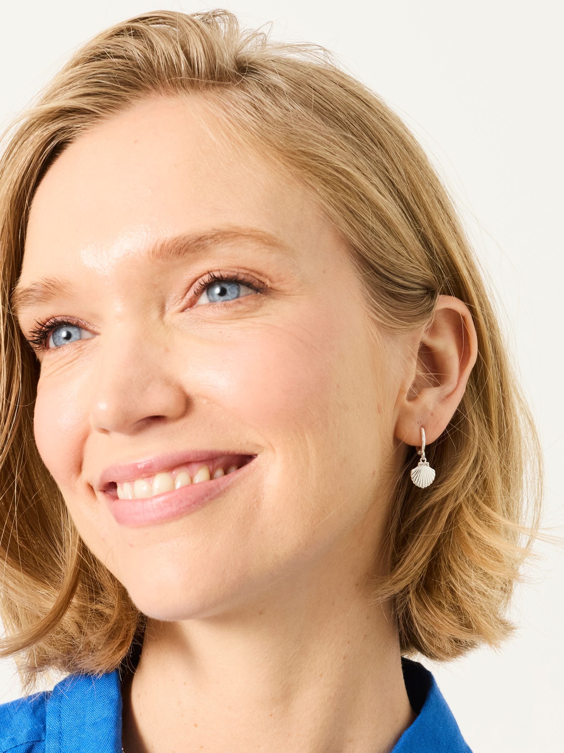 Fat Face Earrings - Shell Charm - Silver