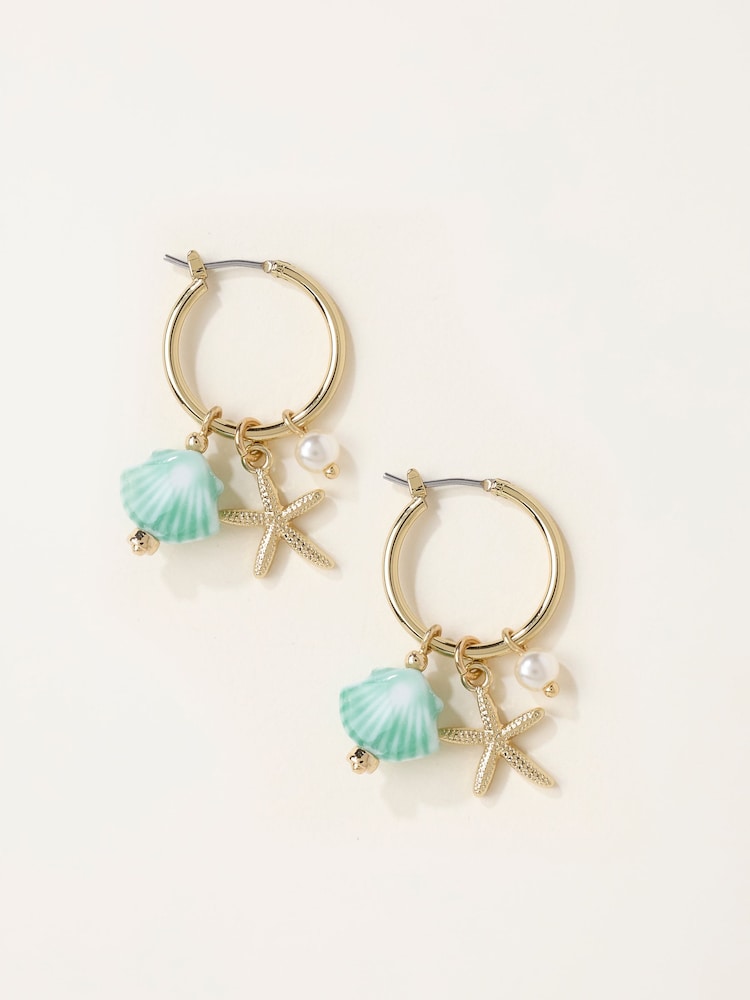 FatFace Gold Tone Seaside Charm Hoop Earrings - Image 1 of 2