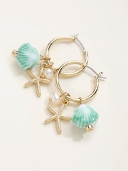 FatFace Gold Tone Seaside Charm Hoop Earrings - Image 2 of 2