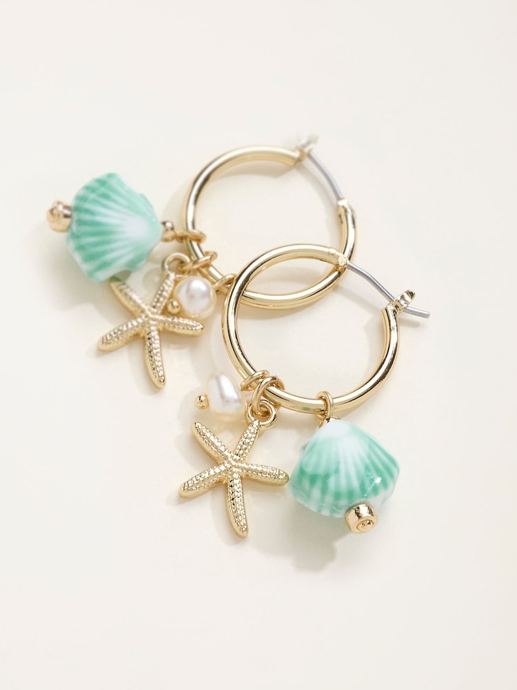 FatFace Gold Tone Seaside Charm Hoop Earrings - Image 2 of 2