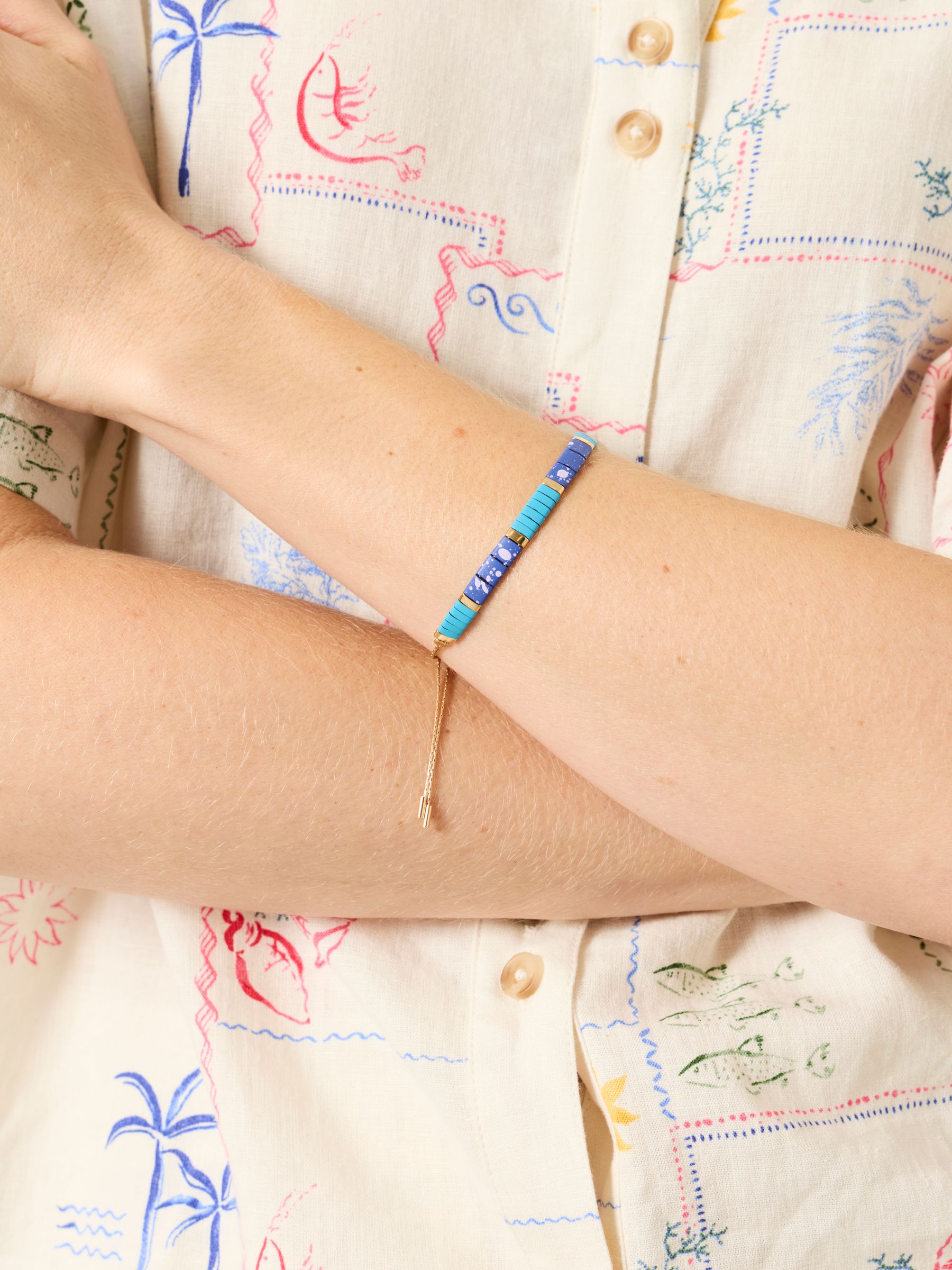 Fat Face - Bracelet - Beaded - Adjustable - Turquoise/Blue