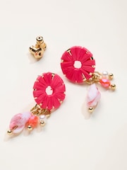 FatFace Pink Raffia Charm Earrings - Image 2 of 2