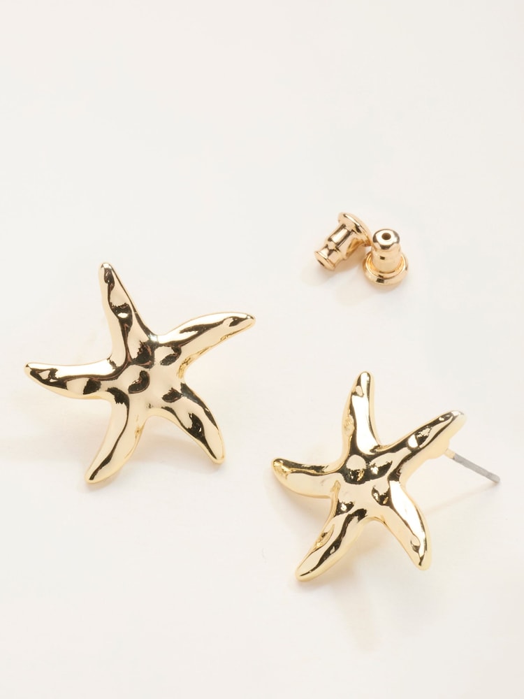 FatFace Gold Tone Large Starfish Earrings - Image 3 of 3