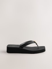 Black Hardware Trim Wedge Flip Flops - Image 2 of 7