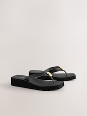 Black Hardware Trim Wedge Flip Flops - Image 3 of 7