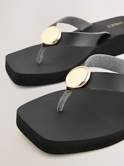 Black Hardware Trim Wedge Flip Flops - Image 5 of 7