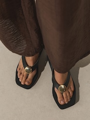 Black Hardware Trim Wedge Flip Flops - Image 7 of 7