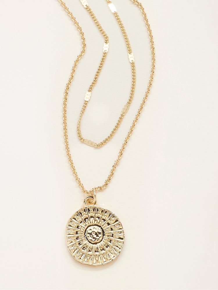 FatFace Gold Tone Layered Disc Necklace - Image 2 of 2