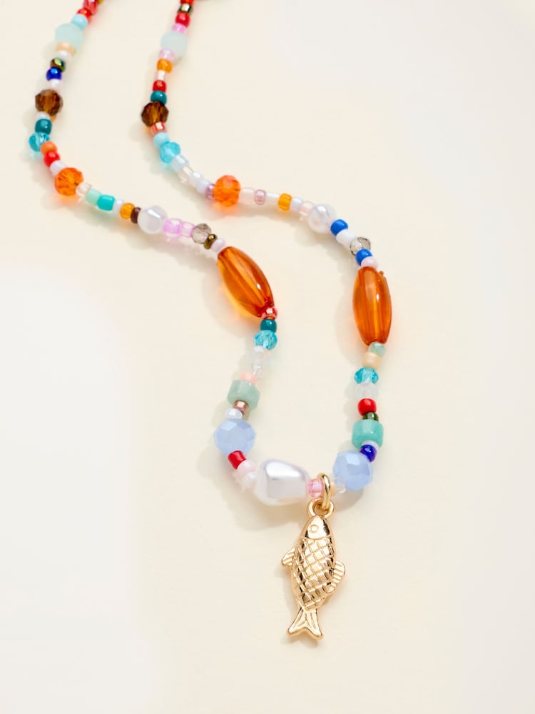 FatFace Multi Beaded Fish Necklace - Image 2 of 2