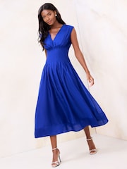 Lipsy Cobalt Blue Petite Cinched Waist V-Neck Maxi Dress - Image 1 of 4