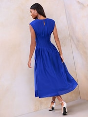 Lipsy Cobalt Blue Petite Cinched Waist V-Neck Maxi Dress - Image 4 of 4