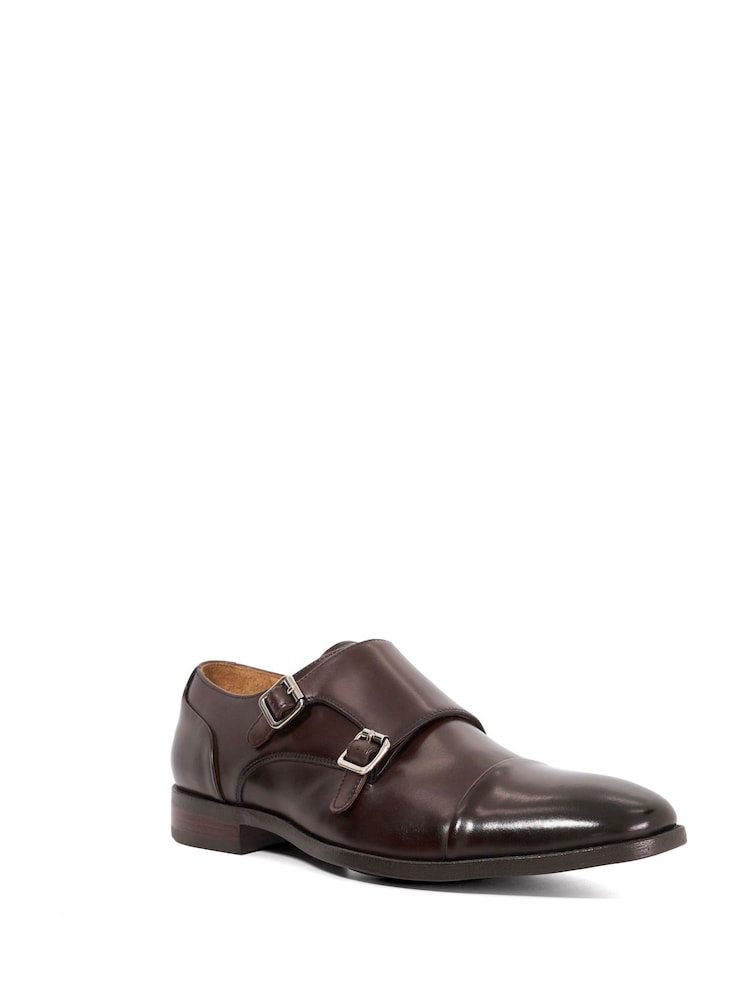 Dune London Chocolate Brown Wide Fit Satchin Flex Sole Toecap Monk Shoes - Image 2 of 5