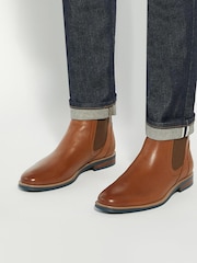 Dune London Brown Mckinley Constrast Sole Chelsea Boots - Image 1 of 6